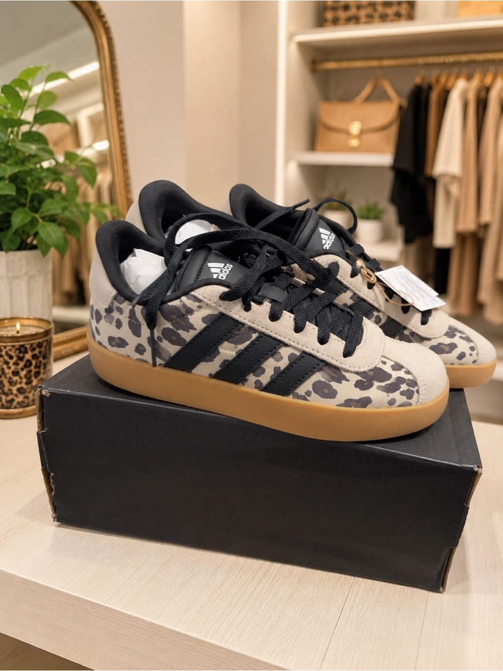Adidas VL Court 3.0 K Leopard Girls Big Kid Size 4 New in Box